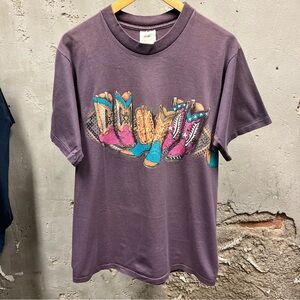 Hazelwoods Vintage 90s Purple Cowboy Cowgirl Boot Graphic Tee Large L Wraparound